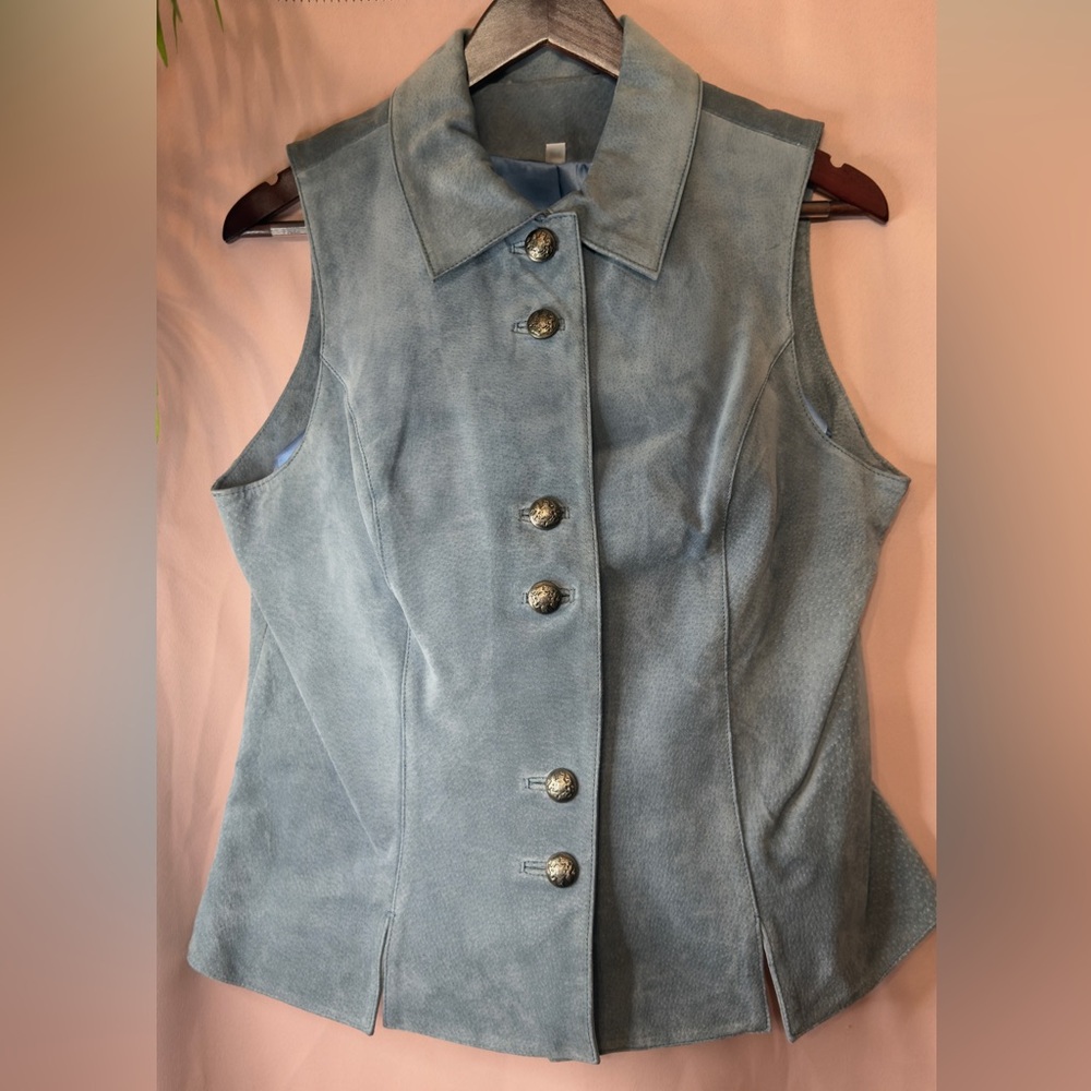 Vintage Vakko Sky Blue Suede Button-Up Vest